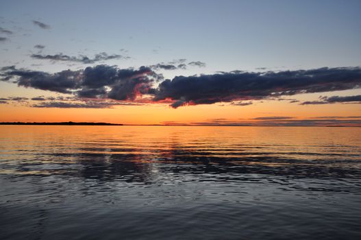 Sunset over lake Vättern in Sweden
