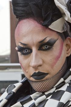 SAO PAULO, BRAZIL - June 7, 2015: An unidentified Drag Queen dressed in traditional costume celebrating lesbian, gay, bisexual, and transgender culture in the 19� Pride Parade Sao Paulo.