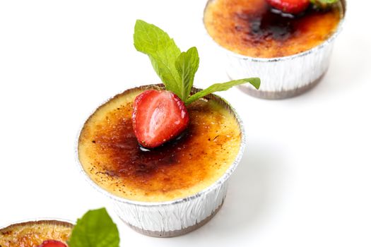 Dessert. Delicious creme brulee on the table