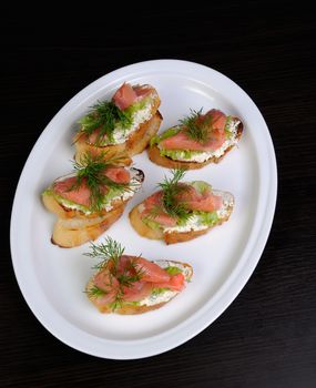 Sandwich with ricotta, pickled ginger and a slice of salted salmon