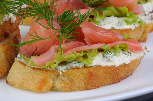 Sandwich with ricotta, pickled ginger and a slice of salted salmon