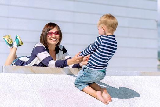 Lovely portrait of a mother and son outdoor