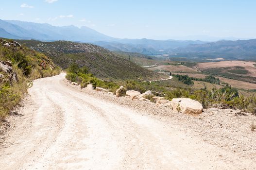 View from the Swartberg Pass between Oudtshoorn and Prince Albert towards Schoemansville and the Cango Caves