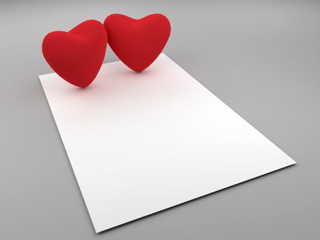 Blank white cards with two red heart