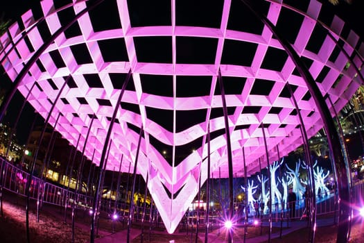SYDNEY, AUSTRALIA - JUNE 8, 2015; Various lighting structures for Vivid Sydney annual festival event