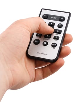 remote controller in hand on white background
