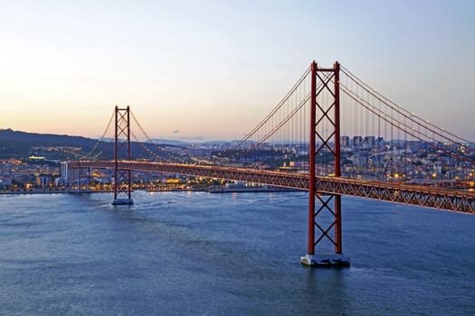 25 Abril bridge in Lisbon Portugal by twilight