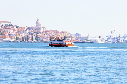 Ferry cruising on the river Tejo near Lisbon Portugal