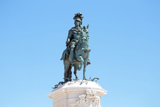 Statue of King Jose on the Commerce square (Praca do Comercio) in Lisbon, Portugal