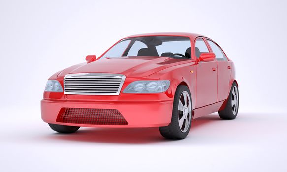 Red car on white background, front view