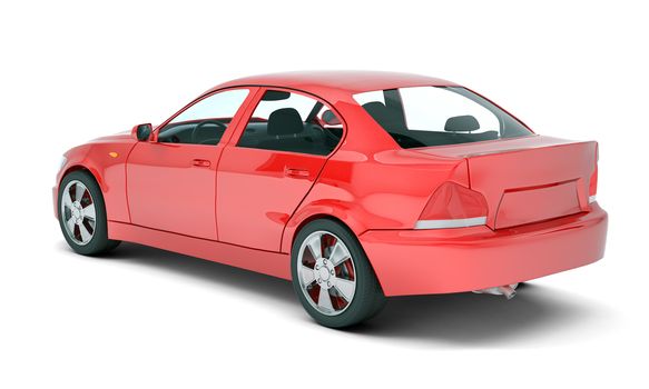 Red car image on isolated white background, back view