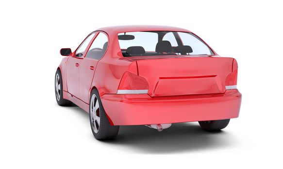 Image of red car on isolated white background, back view