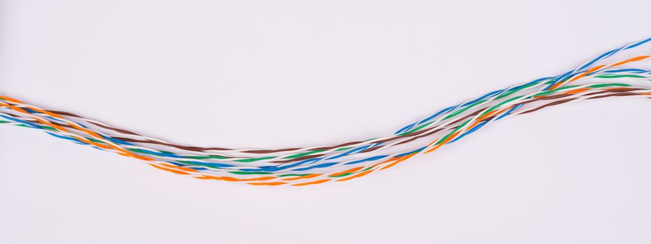 Colorful cable wires on isolated white background