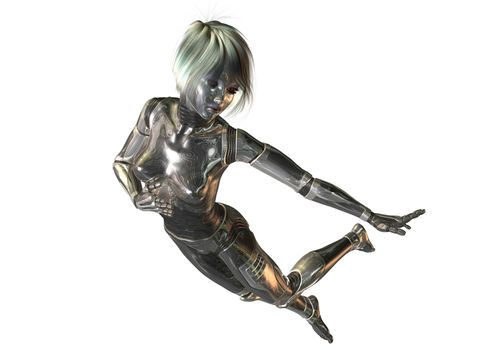 Digital 3D Illustration of a female Cyborg; Cutout on white Background