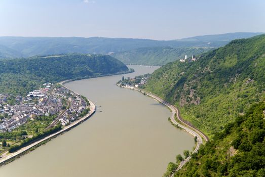 Panorama of the Rhine with Castles Sterrenberg and Liebenstein