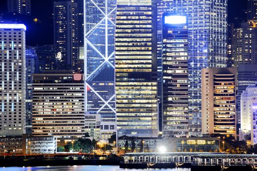 hong kong office buildings at night, shoot from kowloon side