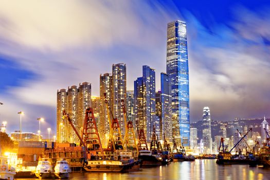 Hong Kong at night, office buildings background