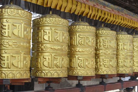 closed up the prayer wheel at temple in Kathmandu, Nepal