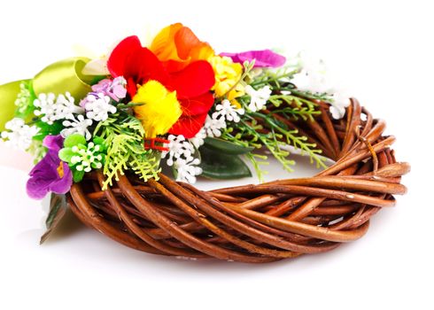 wreath of twigs and flower composition isolated on white