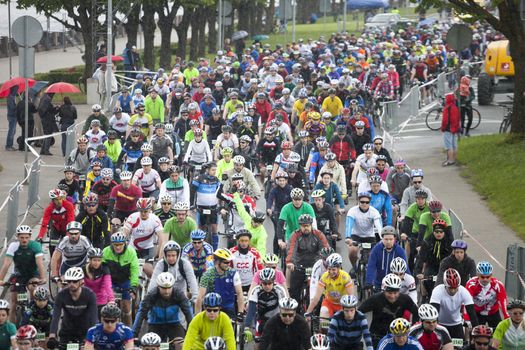 RIGA, LATVIA - MAY 31, 2015: Mass start of Riga Cycling Marathon Folk Distance (31.6km).