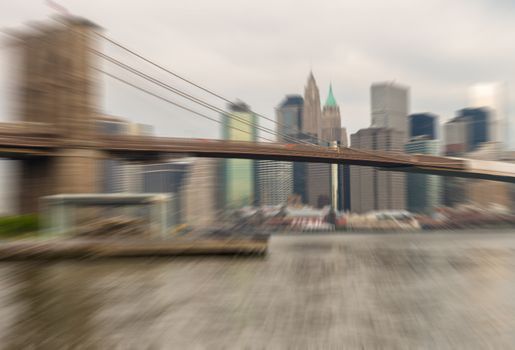 Zoomed and blurred image of Brooklyn Bridge, New York City.
