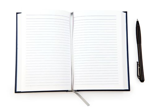 Open notebook with pen on clean sheets