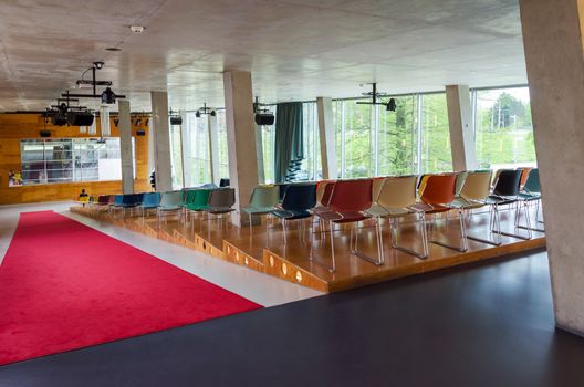 Rotterdam, Netherlands - May 9, 2015: Auditorium of Kunsthal museum in Museumpark, Rotterdam on May 9, 2015. The building was designed by the Dutch architect Rem Koolhaas.