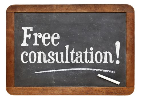 Free consultation sign - service offer - text  on a vintage slate blackboard