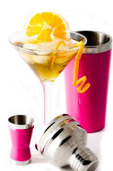 orange with pink cocktail shaker