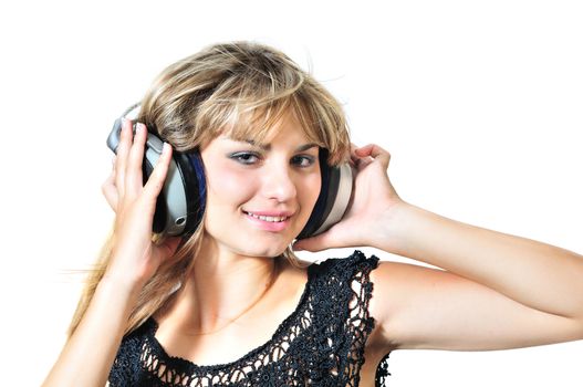 happy lovely teen girl dancing with headphones