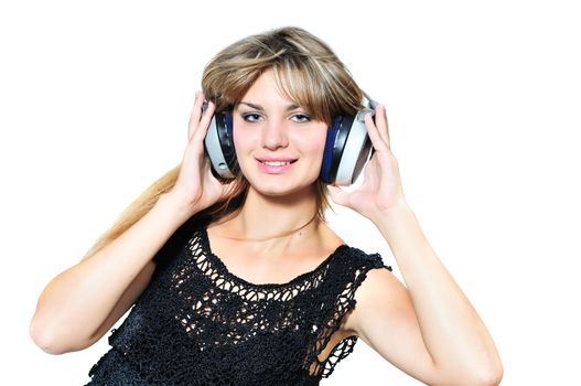 happy lovely teen girl dancing with headphones