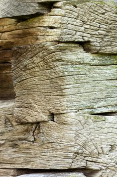 The corner of the old log house. Close up. Wooden texture.