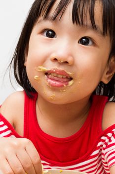 Asian Chinese little girl eating durian fruit