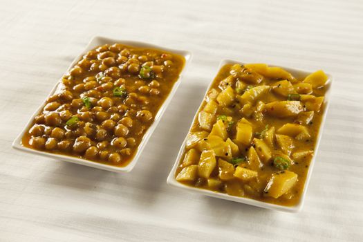 Indian/Pakistani cuisine Aaloo bhujia and Channa 