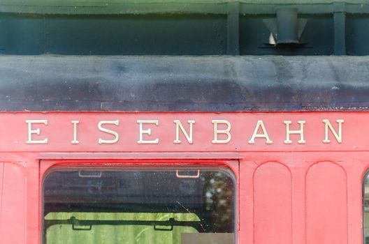 Detail  old railway car with inscription railway.