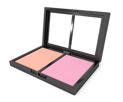 Illustration depicting a cosmetic blusher compact powder arranged over white.