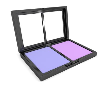 Illustration depicting a cosmetic eye shadow compact powder arranged over white.