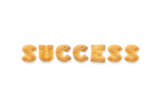 Collage of the capital letters word SUCCESS. Alphabet cookie biscuits isolated on white background