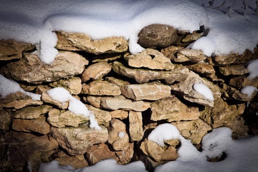 stones covered with snow