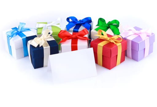 Greeting card with colored gift boxes