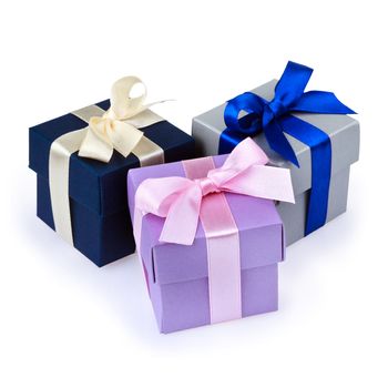 Colored gift boxes isolated on the white background with clipping path