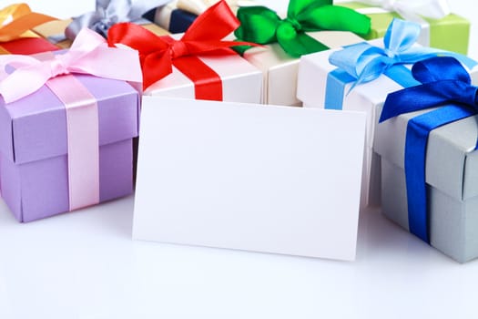 Greeting card with colored gift boxes