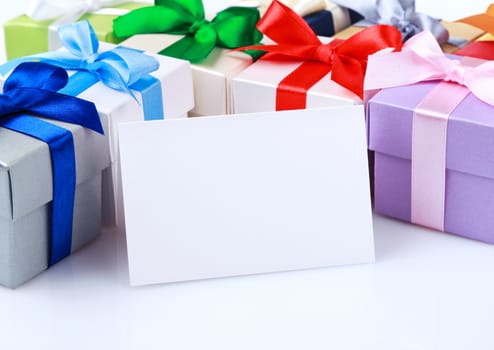 Greeting card with colored gift boxes