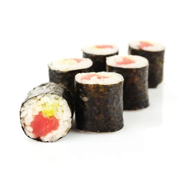 Traditional japanese sushi isolated on white background