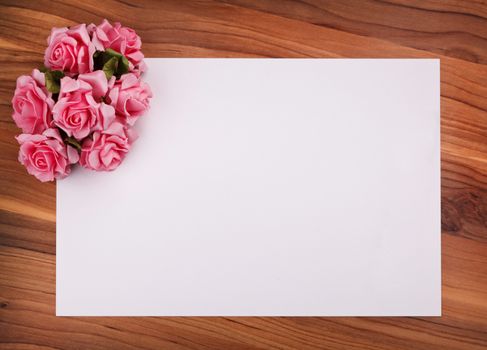 blank card with pink roses