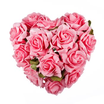 heart with pink roses isolated on white background