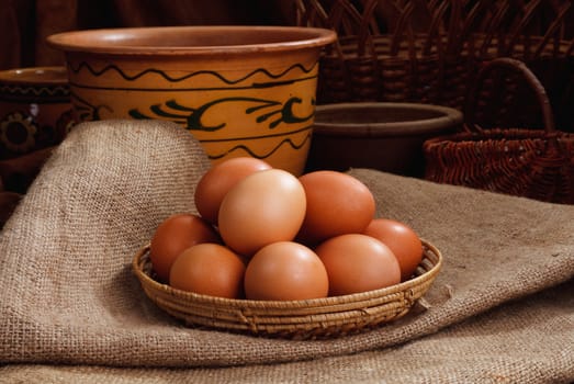 Natural Easter eggs in the tradition on home background