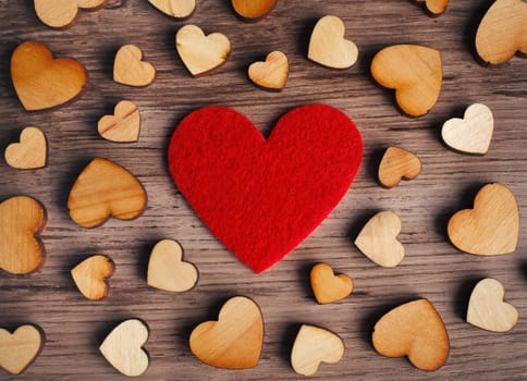 hearts on a wooden surface