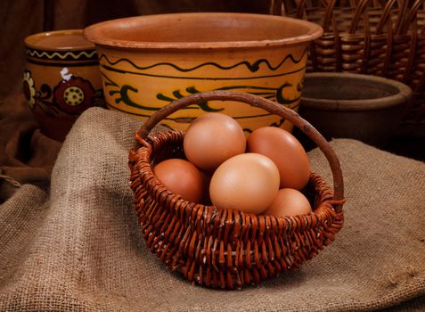 Natural Easter eggs in the tradition on home background