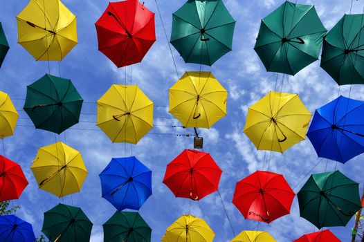 Lots of umbrellas coloring the sky in the Saint Petersburg Russia